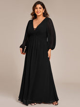 Plus Size Chiffon Pleated A-Line Formal Dress with Long Sleeves